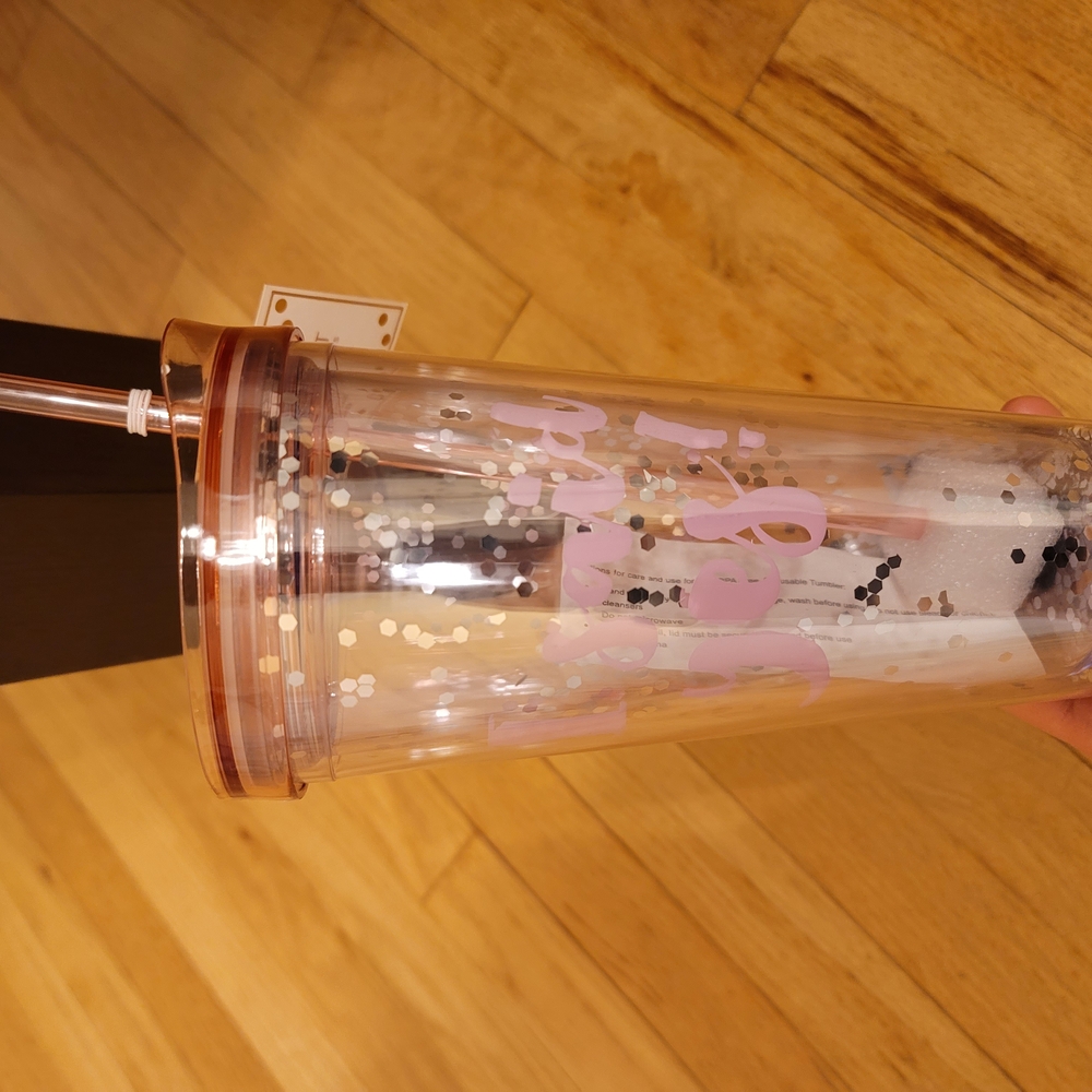 Slant Clear Silver Confetti Double Wall Tumbler with Pink Lid I Said Yes NEW